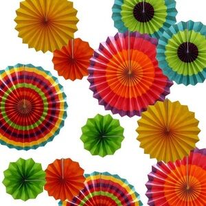 12 Paper Fans Flower Party Decorations Mexican Party Fiesta Decor